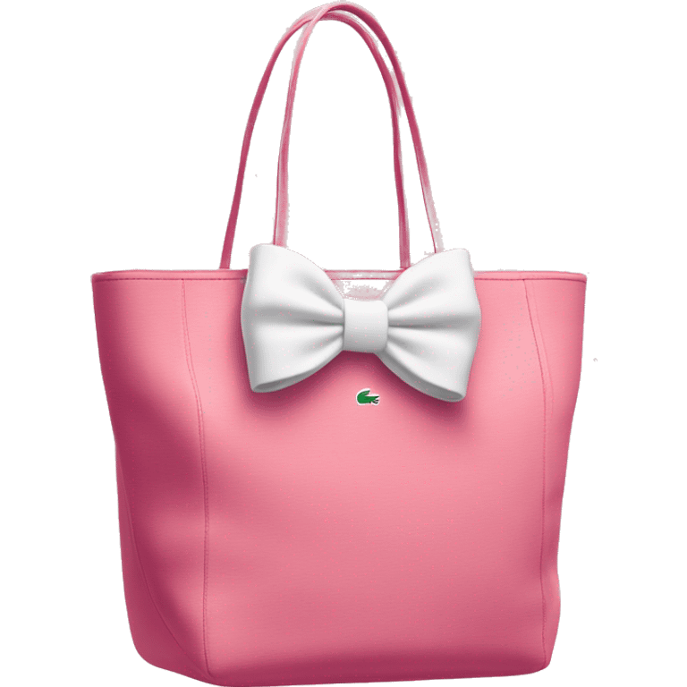 pink lacoste tote bag with one white bow on left side  emoji