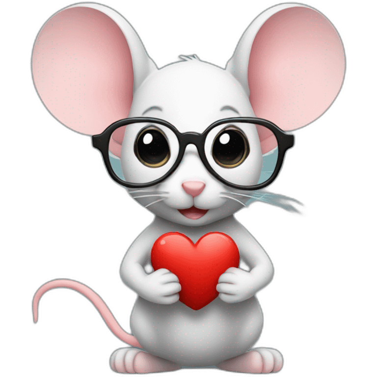 Mouse with glasses and holding a heart emoji