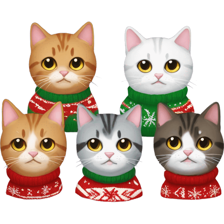 5 cats in christmas sweaters emoji