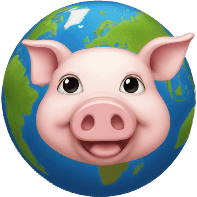 A pig in front of the world emoji