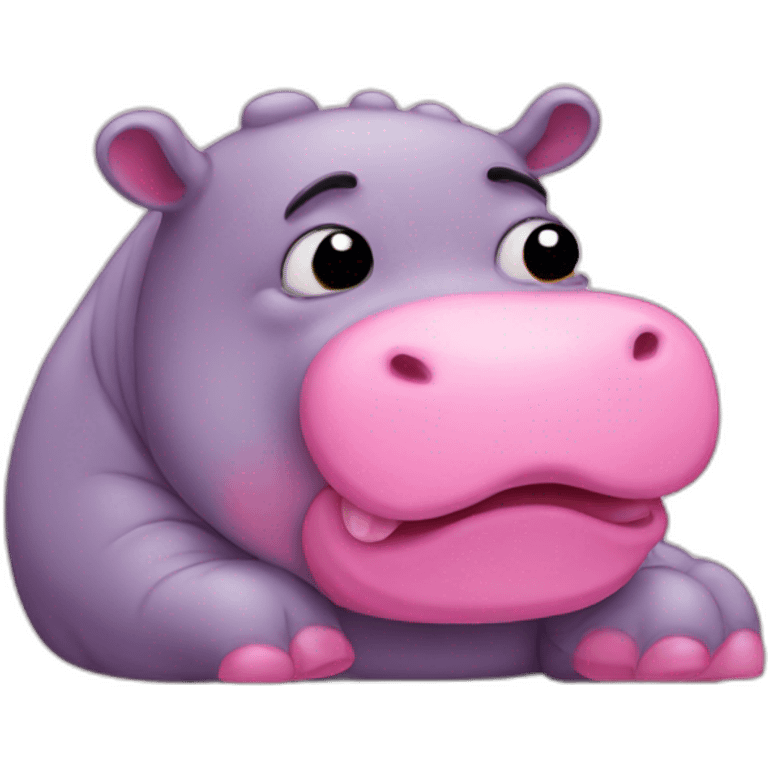 pink sad hippo tearing up emoji