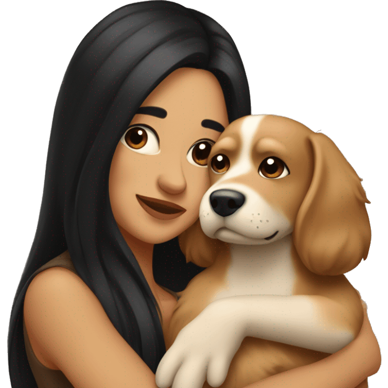 pretty woman with very long black hair and caramel skin hugging a beige dog emoji