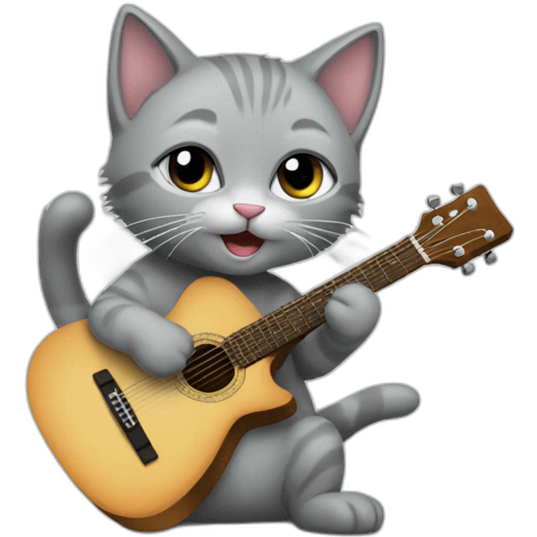 A grey kitten playing the guitar emoji