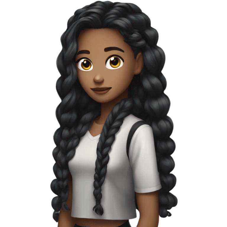 Beautiful girl, black wayv hair,  emoji