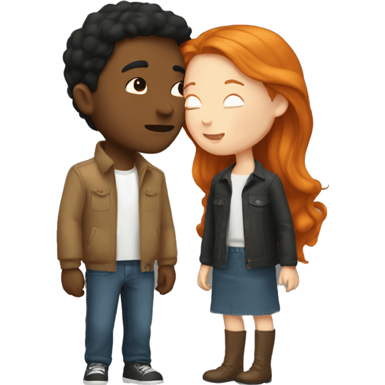 Brunette boy and ginger girl kiss emoji