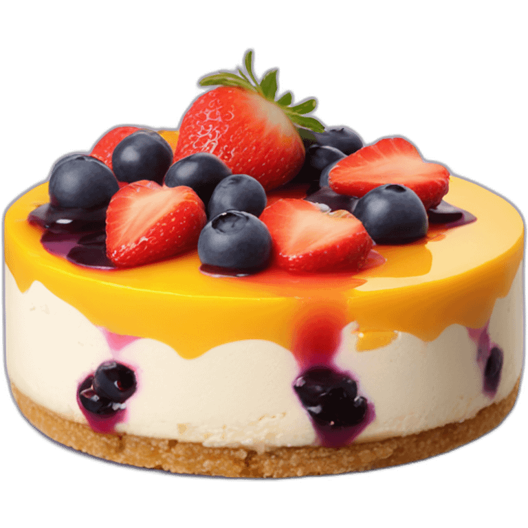 No bake cheesecake topped with 3 jams strawberry , blueberry and mango  emoji