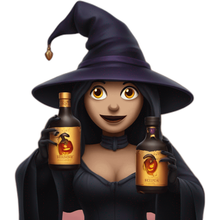 evil witch holding two hennessy bottles emoji