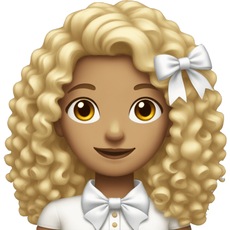 Curly haired blonde girl wearing white bow emoji