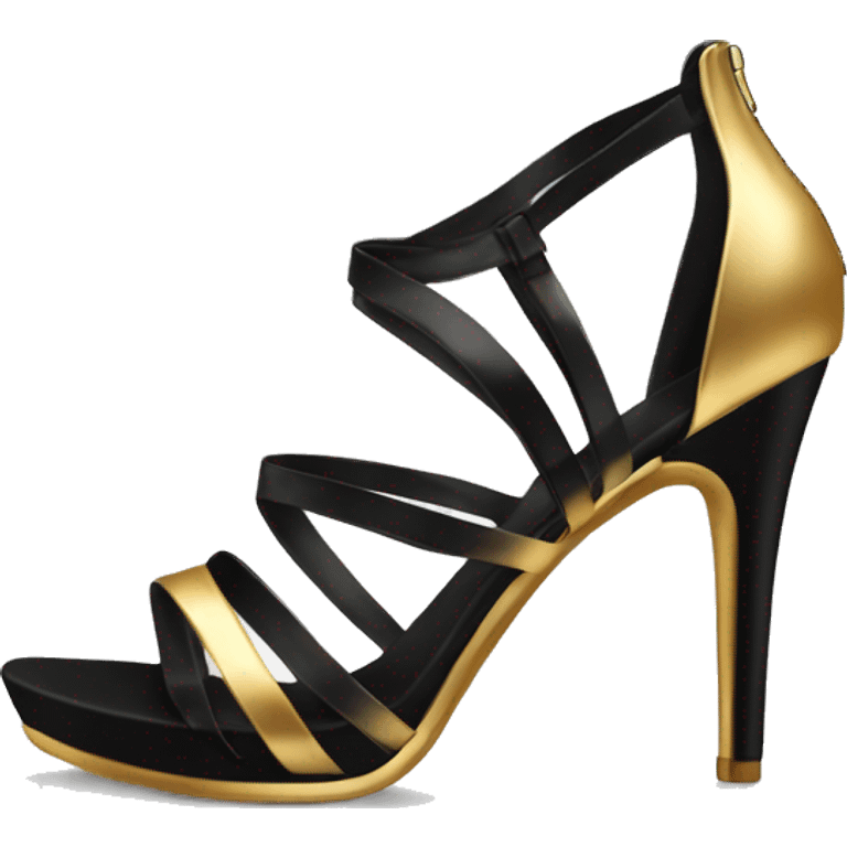 Realistic isolated top view of a pair of gold and black strappy high heel shoes. emoji