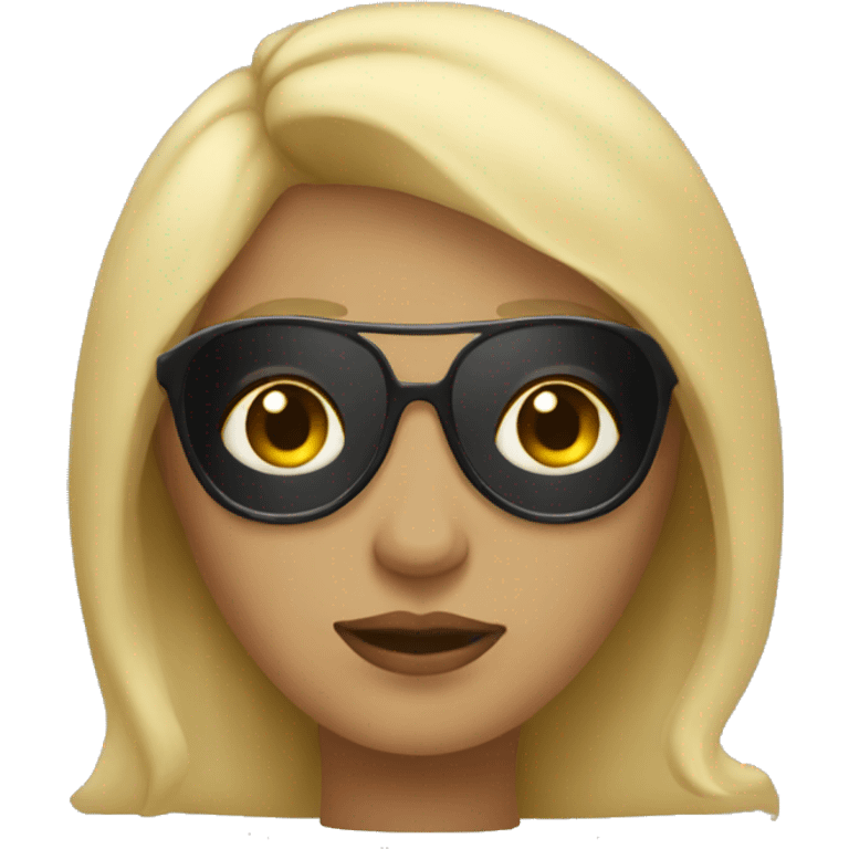 woman with blonde hair, sunglasses that block her eyesand a crown emoji