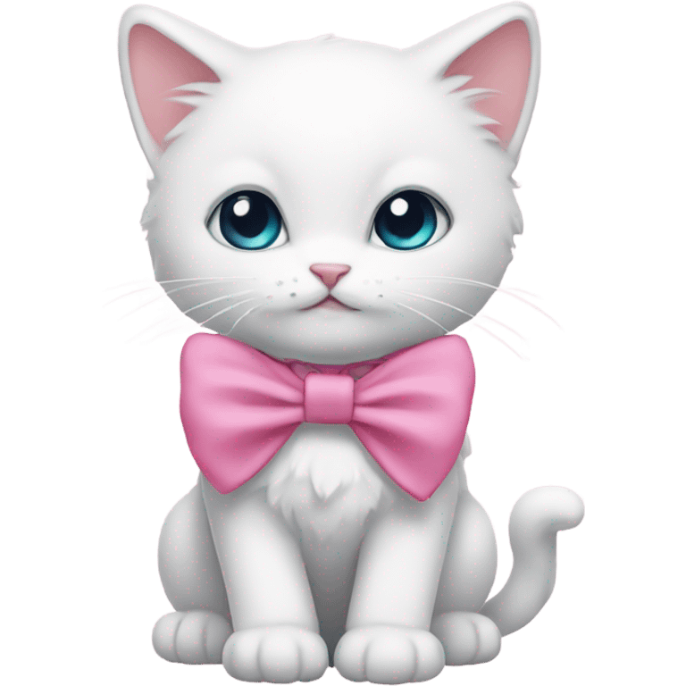 White kitty wearing a pink bow  emoji