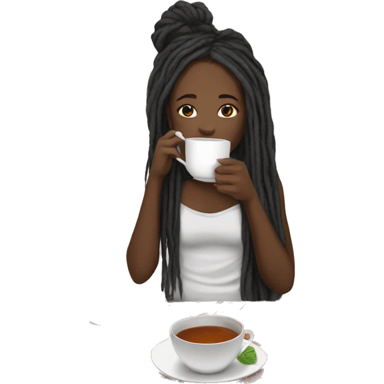 Black girl with black and grey long dreadlocks sipping on hot tea with blanket emoji