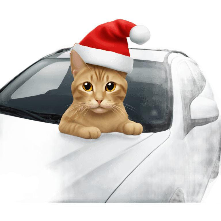 Cat on top of car with Christmas hat  emoji