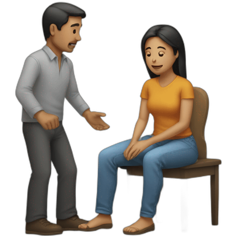 Woman on knee facing man holding him emoji