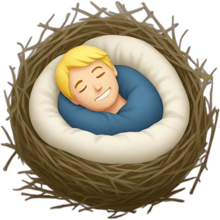 blonde guy sleeping in a bird nest with eggs emoji