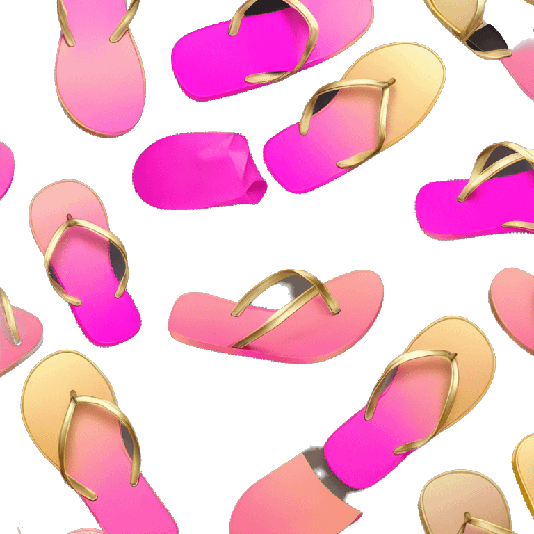 Realistic metallic gold and pink gradient pair of summer flip flops isolated. emoji