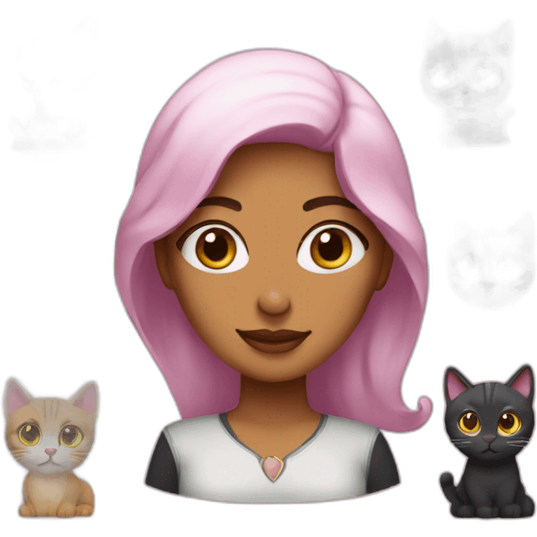 Arab woman with curly pink hair and 2 cats emoji