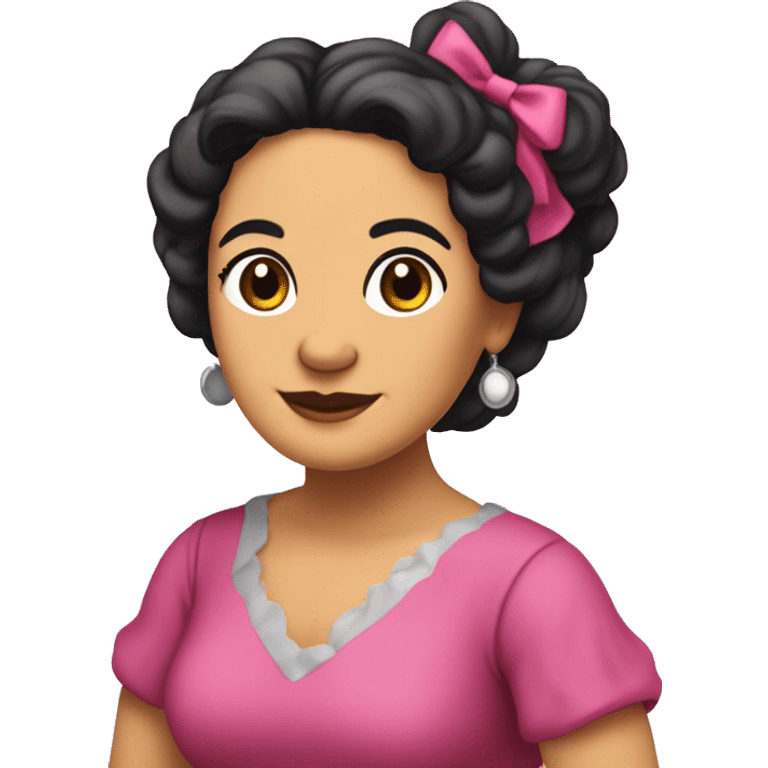 Mariana Bracetti Cuevas was a patriot and leader of the Puerto Rico independence movement. Pink dress. 2 pigtails. Dark hair old woman. emoji