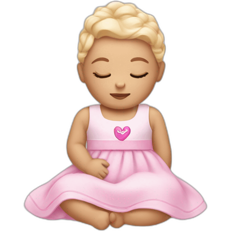 white sleeping newborn in a dress with a barbie logo emoji