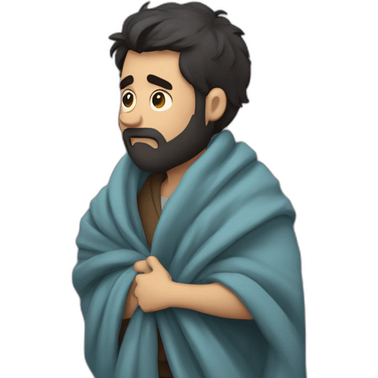 dark hair bearded man throwing his blanket over his shoulder in shame and upset emoji