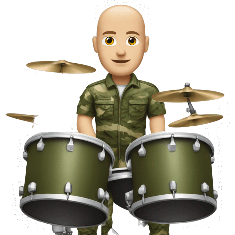 White male without hair on the head playing the drums in camouflage uniform  emoji