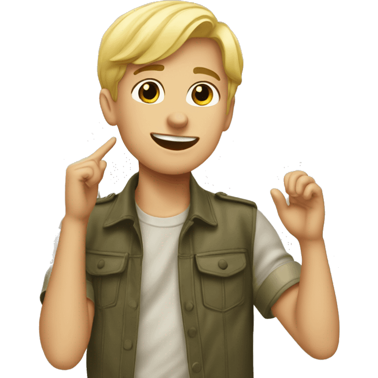 blonde boy outdoors portrait saluting emoji