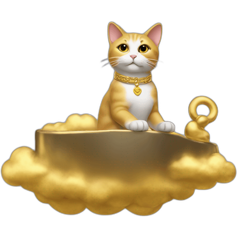 cat secretary sitting on top of the gold cloud emoji