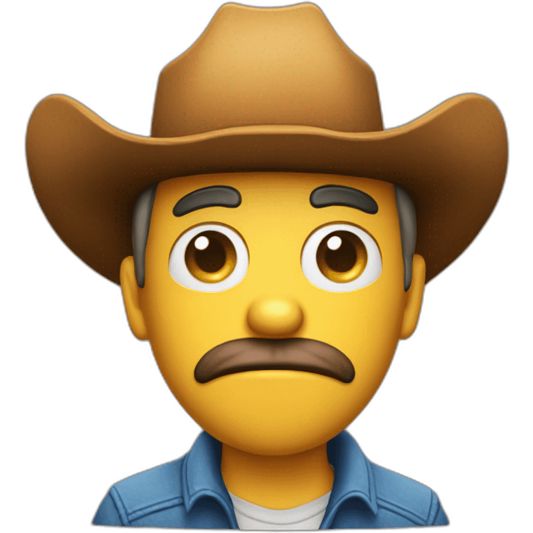 3d sphere with a cartoon cowboy skin texture with big thoughtful eyes emoji