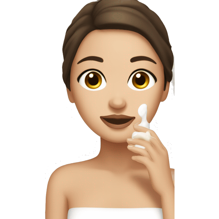 White girl with dark brown hair getting with lotion on face at a spa emoji