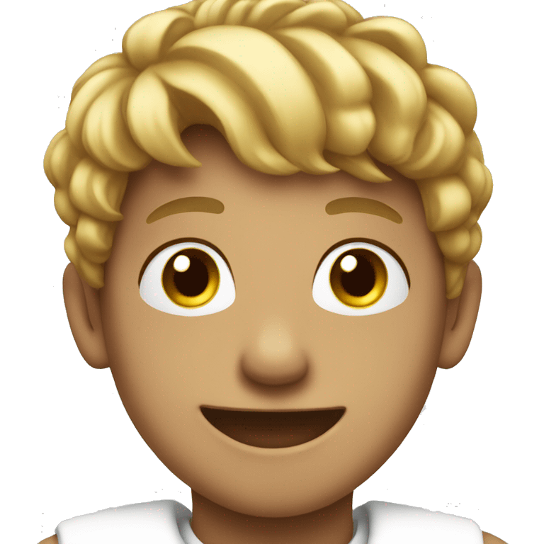 smiling boy in white shirt wearing crown emoji