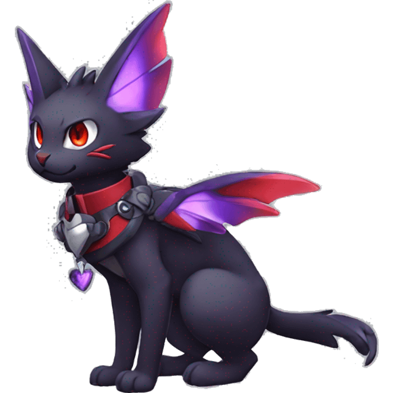 Kawaii cool edgy beautiful elegant black red purple fantasy nargacuga-noivern-cat-Fakemon collar harness full body emoji