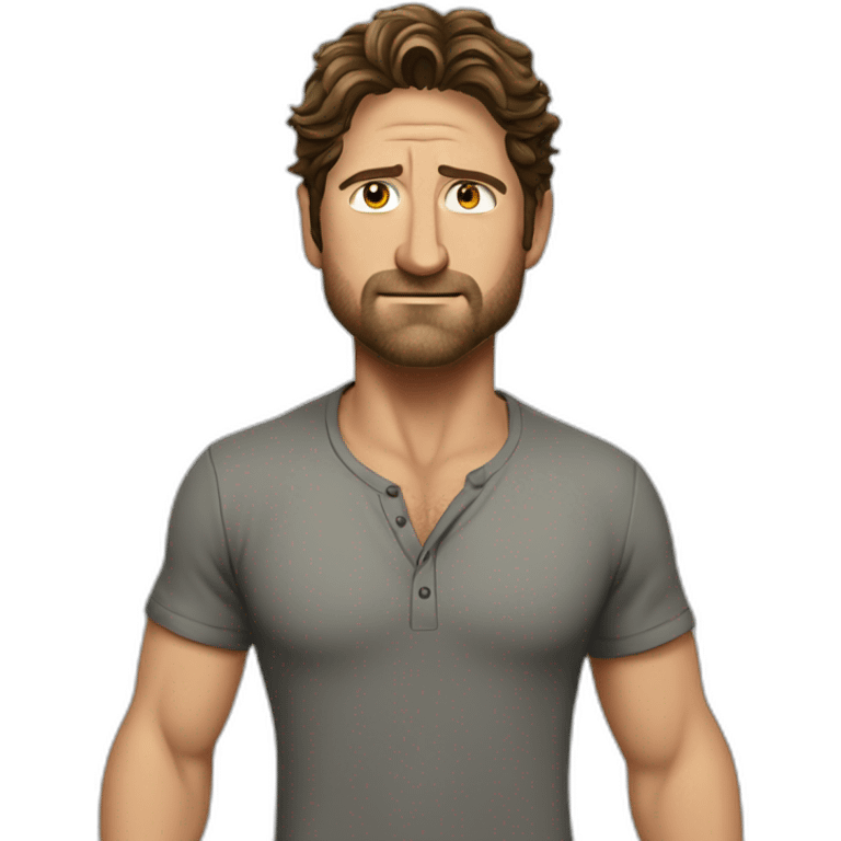 actor gerard butler serious cartoon wearing henley emoji