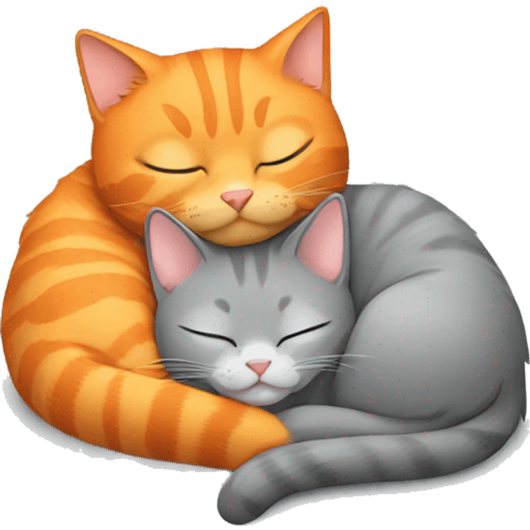 Orange cat and gray cat sleeping together  emoji