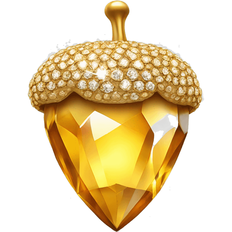 sparkling diamond Acorn like diamond with stem made of gold emoji