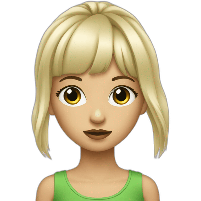 Fille aux yeux vert blonde avec yne frange emoji