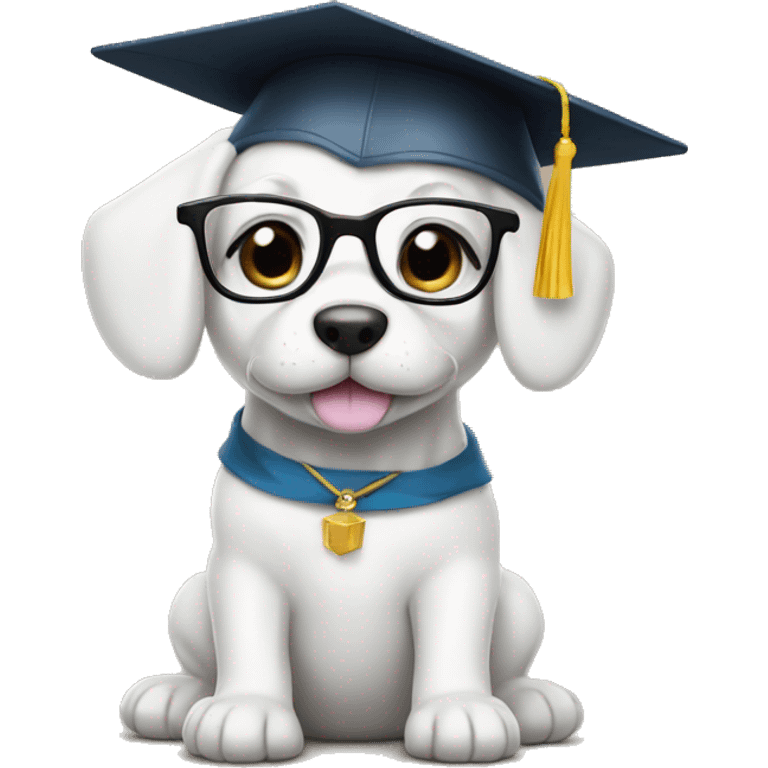 White puppy wearing glasses and graduation cap emoji