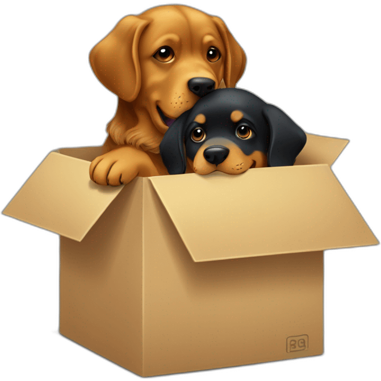 A Rottweiller hugging à golden retriever in box emoji