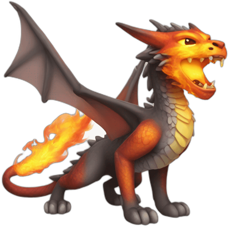 cat dragon full body breathing fire with wings emoji