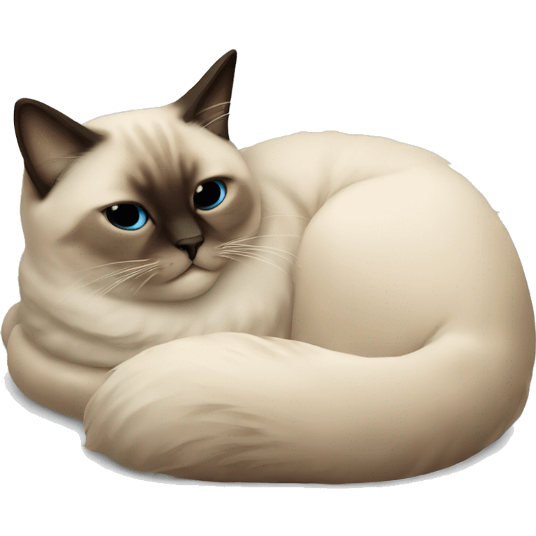 fluffy siamese cat curled up sleeping emoji