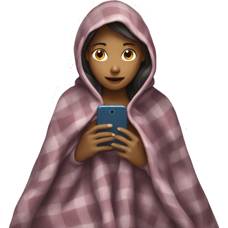 Girl underneath a blanket with her phone emoji