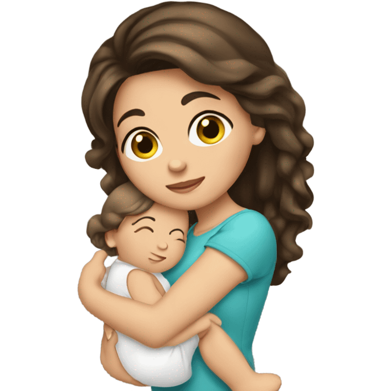 Pertty girl brunette hair holding baby emoji