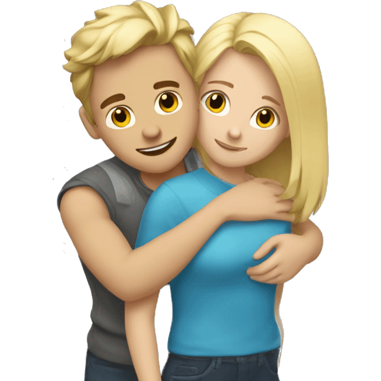 Blonde girl and brunette guy hugging emoji