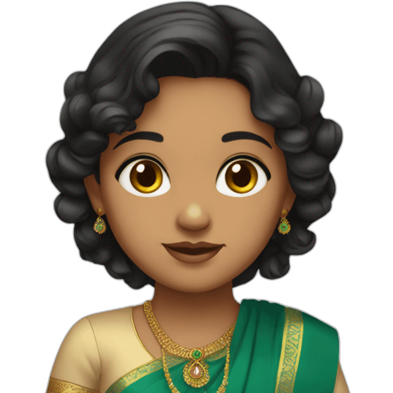 Indian girl, fair, hazel green eyes, wavy black hair, in saree emoji