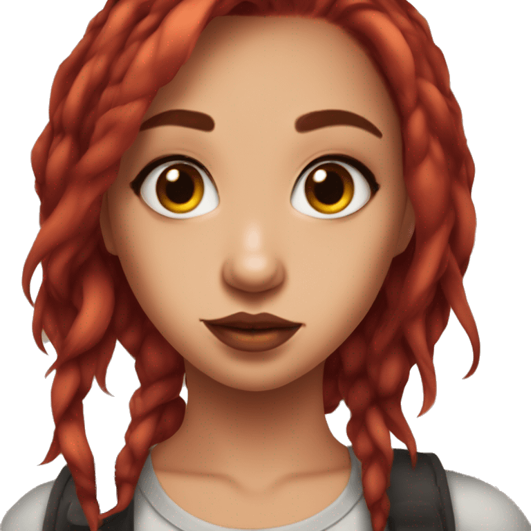 Girl with red medium length hair,brown eyes,labret piercing,septum piercing,rosy lips emoji