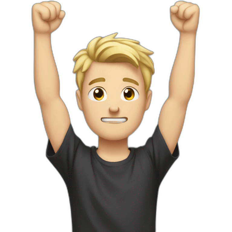 light haired white young man in dark t-shirt with both fists clenched to his head in because he lost emoji