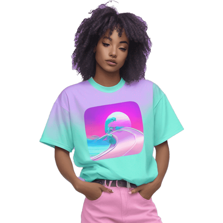 Vaporwave person dancing Skater fashion aesthetic baggy clothes graphic t shirt 420 emoji