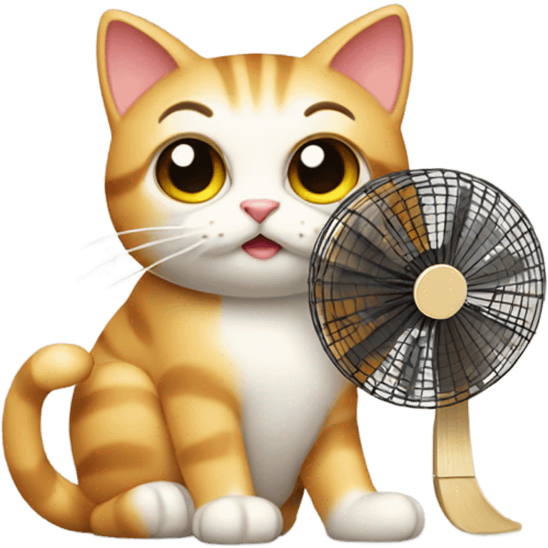 cat with fan on the he emoji