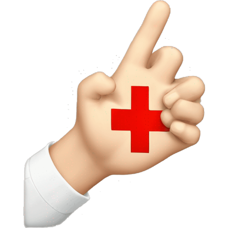 A hand with a finger pointing to the screen with a red cross on it  emoji