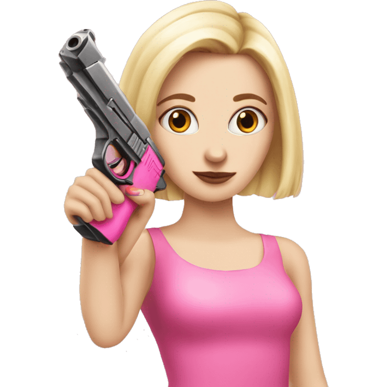 White Girl hand pink nails holding pink gun emoji