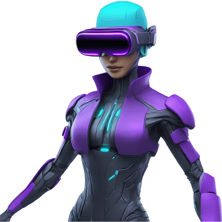 Secret humanoid agent in a futuristic hat with in Apple VR goggles headset code display on the goggles , cyberpunk, cyan and purple colors, only upper body portrait, front facing the camera  emoji